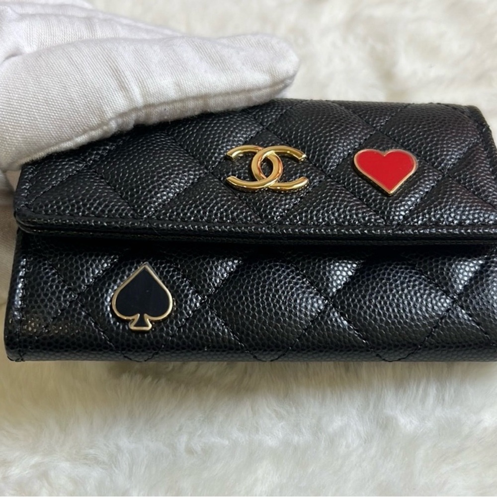 CHANEL Caviar Leather Heart Spade Tri-fold Wallet ♠️ - Picture 11 of 12